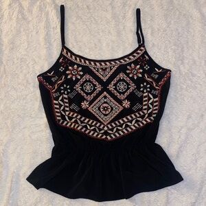 Abercrombie & Fitch Black & Red Embroidered Peplum Adjustable Strap Camisole